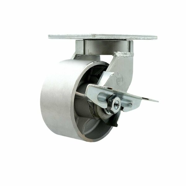 Service Caster 6'' Extra Heavy Duty Semi Steel Cast Iron Wheel Swivel Caster with Brake CRAN-SCC-KP92S630-SSR-SLB